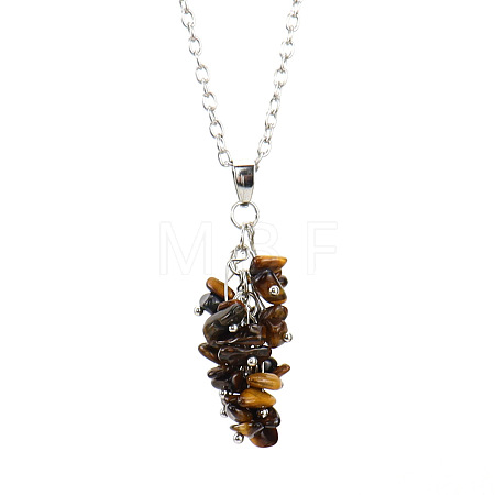 Natural Gemstone Chip Beads Tassel Alloy Cable Chain Necklaces WGF6F78-02-1
