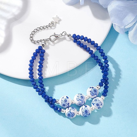 Glass & Handmade Flower Printed Porcelain Multi-strand Bracelets BJEW-JB12975-1