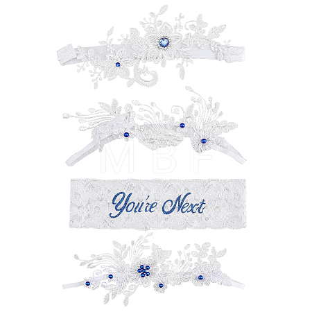 4Pcs 2 Styles Polyester Rhinestone Lace Flower Garter Leg Ring for Women AJEW-HY0003-36-1