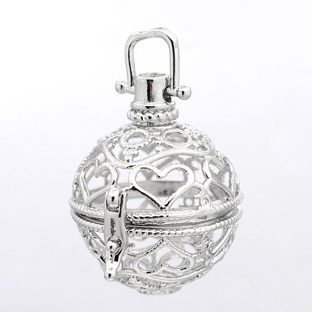 Round with Heart Brass Hollow Cage Pendants KK-P026-08P-NR-1