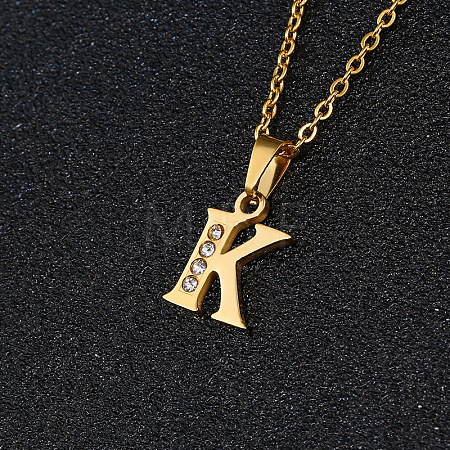 201 Stainless Steel Crystal Rhinestone Initial Pendant Necklaces FS-WG3A711-11-1