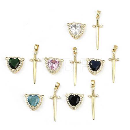 Brass Micro Pave Cubic Zirconia Pendant Sets KK-S507-18G-01-1