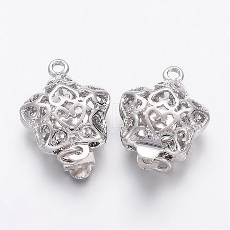 Platinum Plated Filigree Star Brass Box Clasps X-KK-F0182-P-NF-1