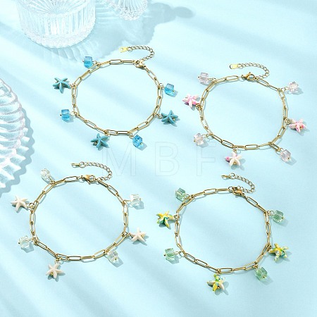 Dyed Synthetic Turquoise Beads Anklets For Women AJEW-AN00799-1