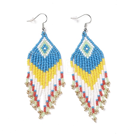Glass Seed Braided Rhombus with Tassel Chandelier Earrings LS-EJEW-H084-03P-1