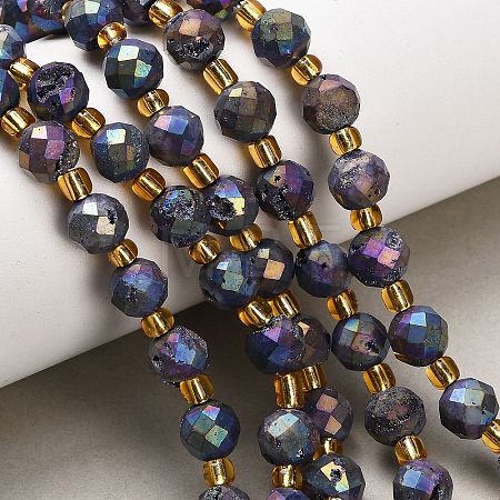 Electroplated Natural Druzy Geode Crystal Beads Strands G-F833-P01-8mm-13-1