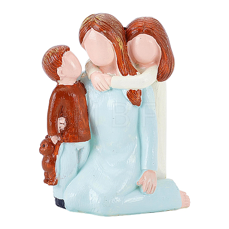 Mother & Daughter & Son Resin Sculpture Display Decorations DJEW-WH0053-82B-1