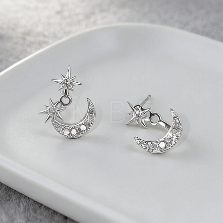 Moon & Star Alloy Front Back Stud Earrings AL-CBA3C8B-02S-1