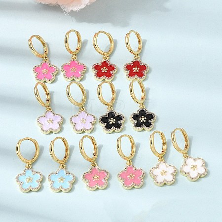 Brass Micro Pave Clear Cubic Zirconia Enamel Hoop Dangle Earrings EJEW-G471-07G-1