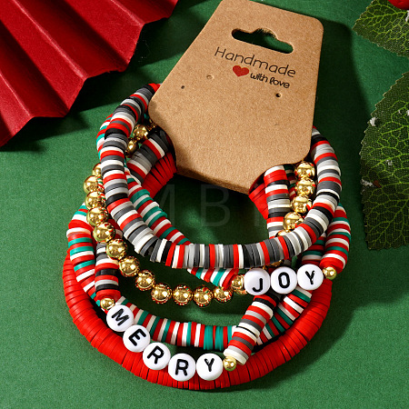 6Pcs Christmas Polymer Clay Heishi Beads Stretch Bracelets for Women AZ3870-1