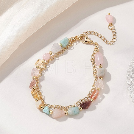 Natural Mixed Gemstone & Brass Rolo Chains Multi-strand Bracelets for Women BJEW-JB13161-1