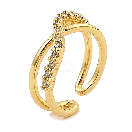 Brass Micro Pave Cubic Zirconia Cuff Rings for Women RJEW-S392-19G-1