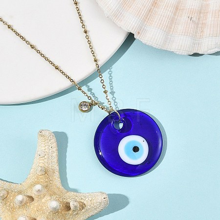 Handmade Lampwork Blue Evil Eye Pendant 304 Stainless Steel Satellite Chain Necklaces NJEW-JN06471-1