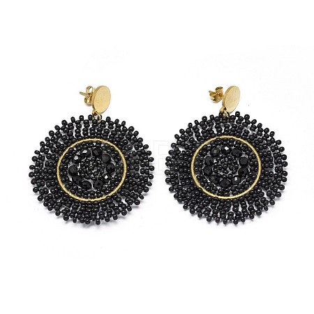 Handmade Woven Glass Beads Dangle Stud Earrings EJEW-F235-I04-1