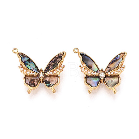 304 Stainless Steel & Shell & Rhinestone & ABS Imitation Pearl Butterfly Pendants STAS-T073-67A-G-1