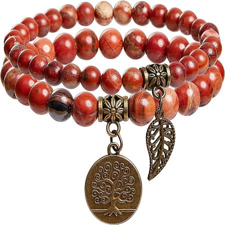 2Pcs Synthetic Goldstone Round Beads Stretch Bracelets FS-WG435B7-04-1