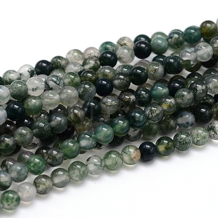 Natural Moss Agate Round Bead Strands G-J303-07-8mm-1