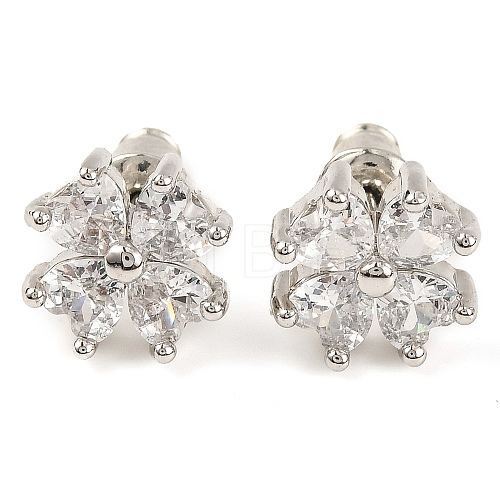 Cubic Zirconia Clover Stud Earrings EJEW-I304-14P-01-1