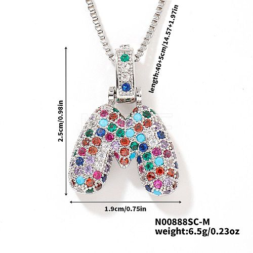 Brass Pave Colorful Cubic Zirconia Letter Pendant Box Chain Necklaces NU0575-39-1