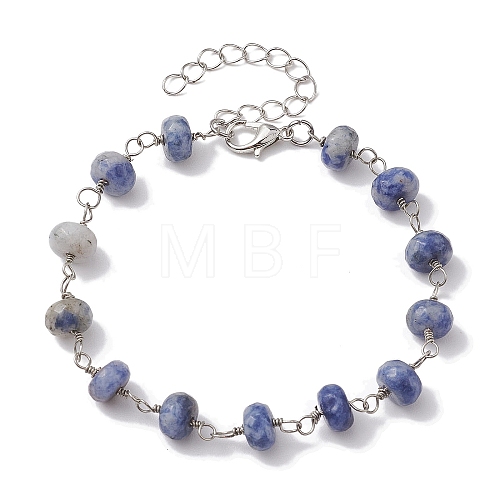 Natural Blue Spot Jasper Rondelle Beads Link Bracelets for Women BJEW-JB10262-03-1