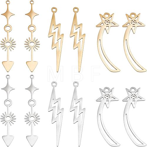 Unicraftale 12Pcs 6 Styles  201 Stainless Steel Pendants STAS-UN0034-04-1