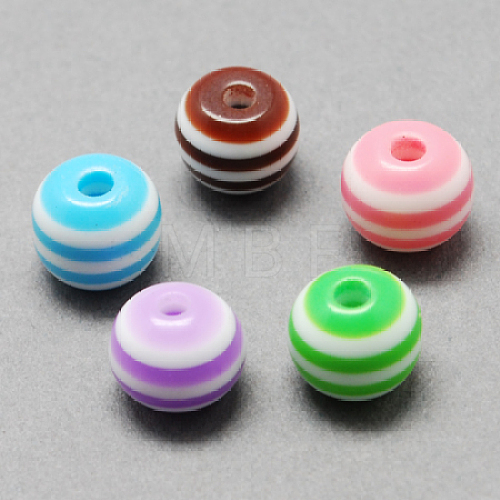 Round Striped Resin Beads X-RESI-R158-12mm-M-1