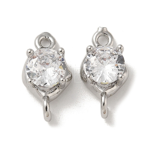 Brass Clear Cubic Zirconia Connector Charms KK-R210-13P-1