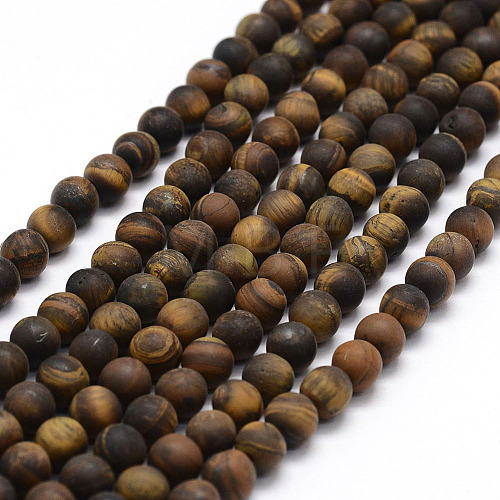 Frosted Natural Tiger Eye Beads Strands X-G-F364-18-6mm-1