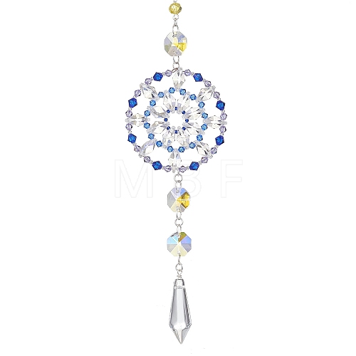 Glass Beaded Flower Hanging Ornaments HJEW-TA00187-1