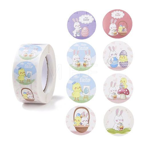 8 Patterns Easter Theme Self Adhesive Paper Sticker Rolls DIY-C060-03K-1