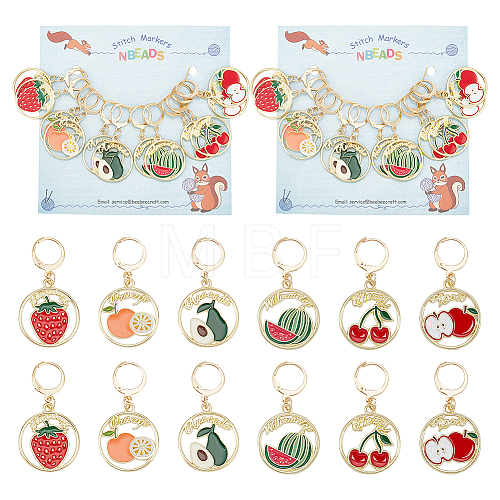 Alloy Enamel Round Ring with Fruit Pendant Locking Stitch Markers HJEW-PH01892-1