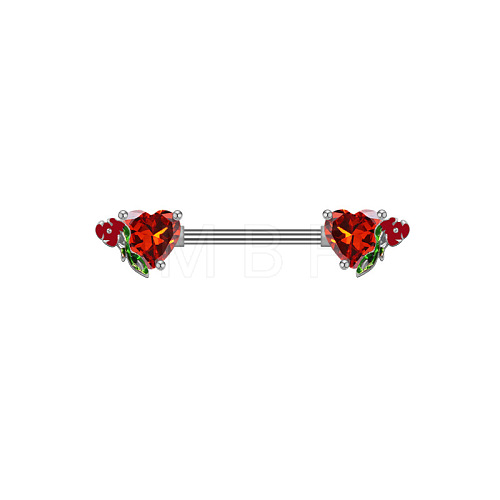 316L Surgical Stainless Steel Cubic Zirconia Heart Nipple Nail Rings WGC6B75-06-1