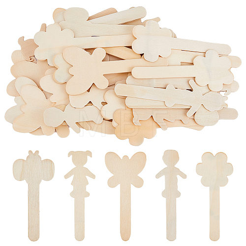 10 Bags 5 Styles Wooden Flat Craft Sticks WOOD-FH0002-10-1