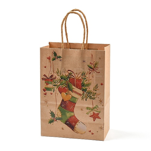 Christmas Theme Printed Kraft Paper Bags with Handles ABAG-M008-08B-1