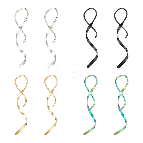 3 Pairs 3 Colors 304 Stainless Steel Spiral Dangle Earrings for Women EJEW-AN0003-02-1