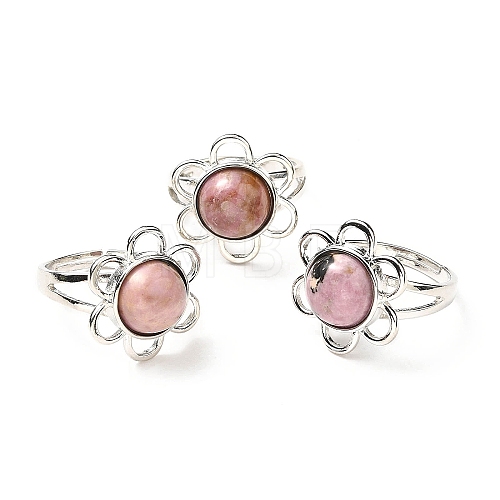 Natural Rhodochrosite Adjustable Rings RJEW-P043-01P-24-1