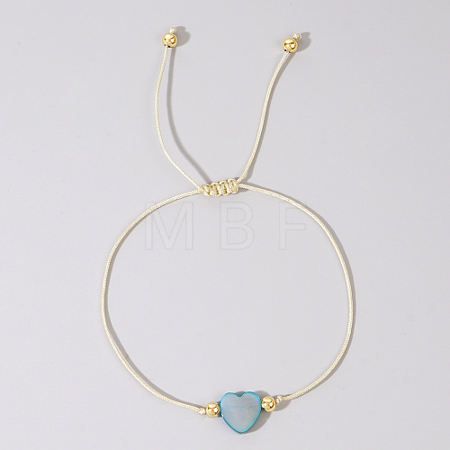 Adjustable Rainbow Dyed Shell Heart Braided Bead Bracelets for Women JE7458-2-1