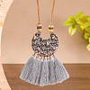 Boho Alloy Moon and Cotton Tassel Pendant Faux Suede Cord Necklaces WG291DA-02-1