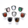 Natural & Synthetic Mixed Gemstone Oval Finger Rings RJEW-N044-05-3