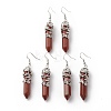 Natural Red Jasper Bullet with Flower Dangle Earrings EJEW-G300-02P-10-1