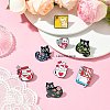 9Pcs 9 Styles Cartoon Cat & Flower Enamel Pins JEWB-SZ0002-07-6