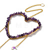 Heart Natural Amethyst Chips Hanging Ornaments HJEW-G024-01D-3