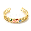 Colorful Enamel Evil Eye Open Cuff Bangle with Cubic Zirconia BJEW-A136-05G-1