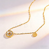 304 Stainless Steel Crystal Rhinestone Flat Round Pendant Necklaces for Women WG4D5C1-01-3