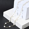 Natural White Agate Faceted Flat Round Beaded Chain Necklaces with Matte Brass Beads GG-CBA37F5-01G-02-3