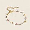 304 Stainless Steel & Natural Gemstone Faceted Rondelle Beads Link Chain Bracelets for Women TY8099-3-1