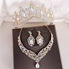 Teardrop Alloy Rhinestone Pendant Necklaces & Stud Dangle Earrings & Crown Hair Band Sets FS-WGCA643-04-1