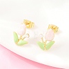 Flower Brass Enamel Stud Earrings LS-EJEW-T051-08B-1