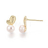 Brass & Natural Pearl Stud Earrings PEAR-N020-WX10-2