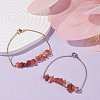 2Pcs 2 Color Natural Carnelian(Dyed) Chip Beaded Link Bracelets Set with 304 Stainless Steel Cable Chains BJEW-JB07914-04-2